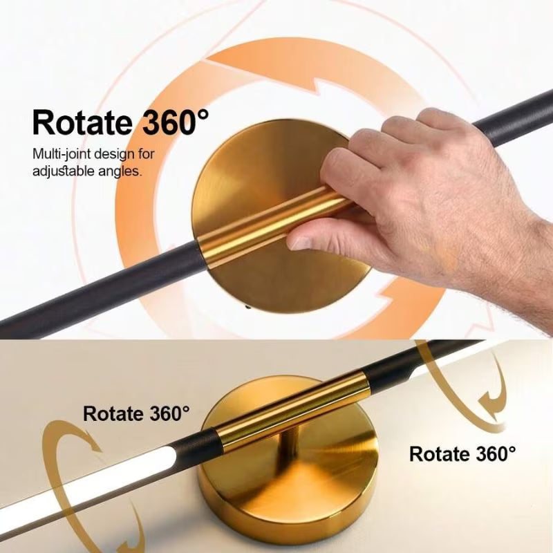 1pc 80cm USB-C Rechargeable LED Wall Lamp - Black & Gold, Remote Control, Dimmable 3-Color Lighting, Timer Function, Power Button, Wall-Mountable & Magnetic, Modern Sconce for Bedroom, Office, Living Room & Bathroom