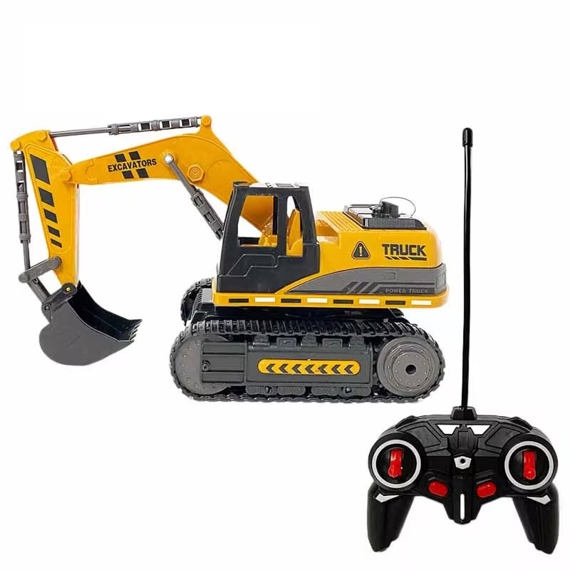 Remote Control Construction Digger Excavator Toy - Yellow/Black 27Hz RC Vehicle with Full Functional Movement, Spray & Lights, Construction Truck Toy for Kids, Interactive Pretend Play Gift