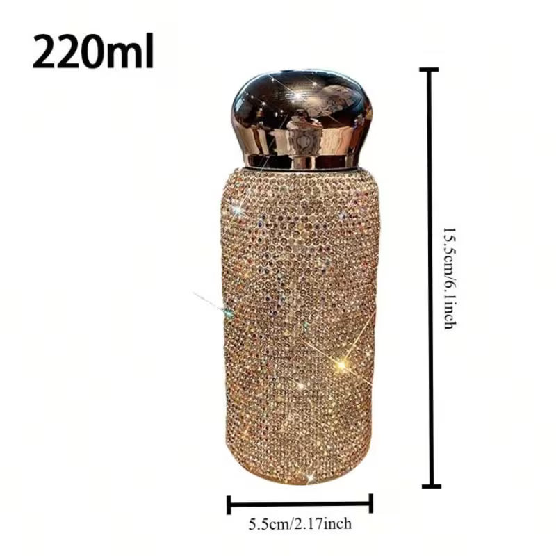 Luxury Rhinestone Insulated Water Bottle – Unisex Straw Cup, Portable Vacuum Flask