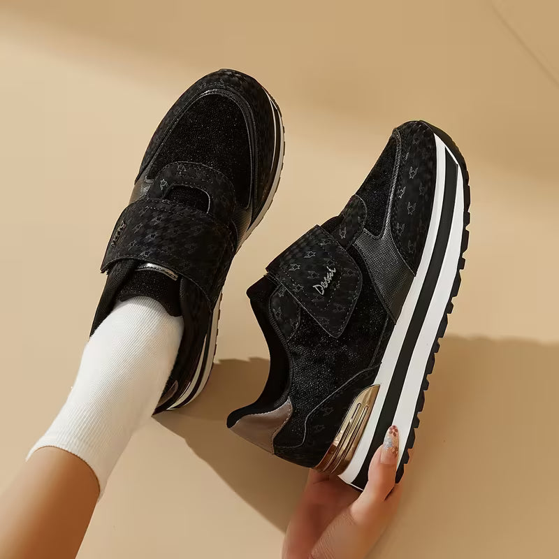 Women's Low-Top Sneakers – Magic Tape Closure, Thick Sole, Breathable Mesh