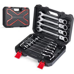 12pcs Flexible Ratchet Wrench Set (8mm-19mm) (silver/gray) - Metric Combo Flex-Head Spanner Kit, Chrome Vanadium Steel with Storage Box