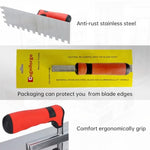 Square Notched Tile Trowel Set - Trowel & Float Set, 3 Stainless Steel Notched Trowels, Rubber Grout Float, 2 Grout Sponges & Work Gloves, Masonry Tiling Tools for Flooring Installation