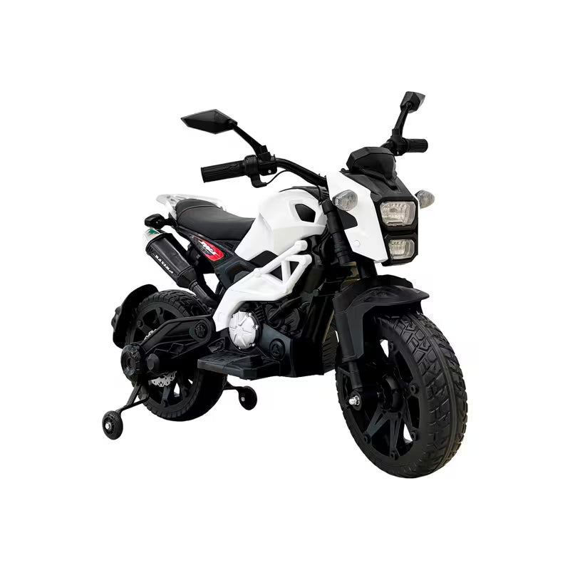 VLRA BIKE Electric Toy Motorcycle for Kids - White Battery Powered Ride-On Motorcycle with Training Wheels, Electric Drive, Kids Riding Toy for Ages 3-6, Outdoor Play Vehicle