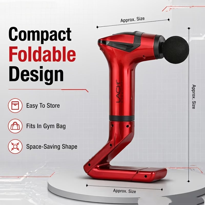 Portable Foldable Muscle Massage Gun – Red/Grey