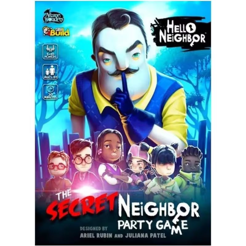 Hello Neighbor Secret Neighbor Party Game - Blue Themed Family Party Game, Fun Interactive Tabletop Game for Friends & Family, Indoor Game Night Activity, Entertainment Gift for Kids & Adults