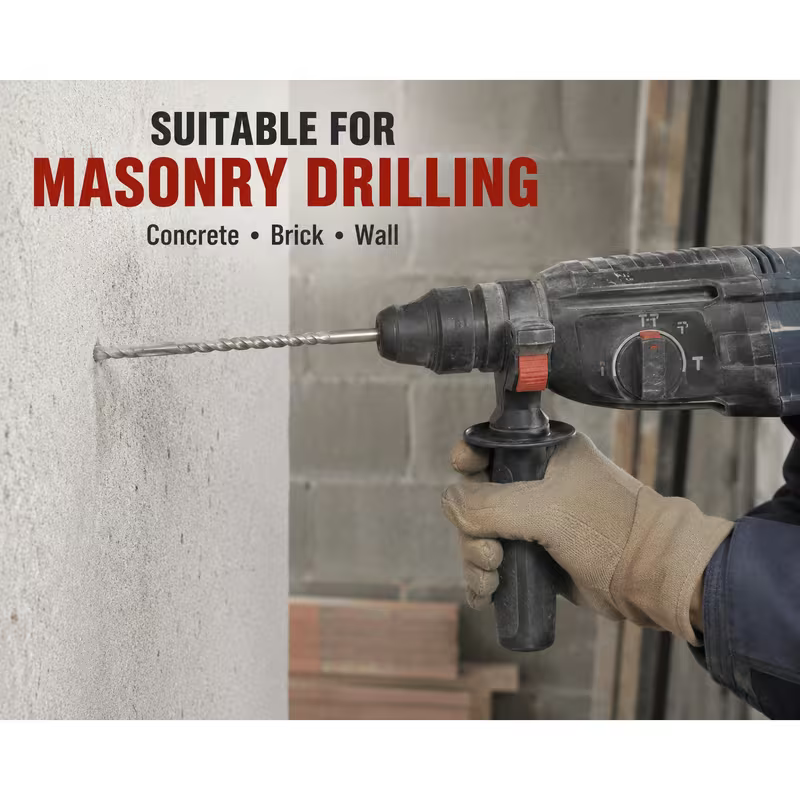 10mm x 260mm SDS Plus Hammer Drill Bit - Steel, Carbide Tip Rotary Hammer Drill Bit, Spiral Flute Masonry Drill Bit for Concrete, Brick, Block & Stone, Construction & DIY Drilling Tool