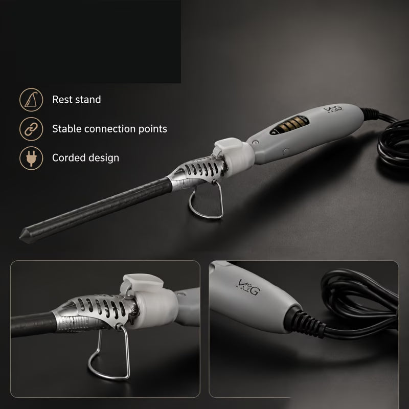 Professional Curling Wand, Ceramic Barrel, Anti-Scald Tip – Gray White