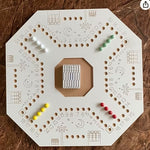 Wooden Double-Sided Board Game Set - Brown Flying Chess Game with Marbles & Cards, Multi-Play Family Party Tabletop Game, Classic Strategy Game for Home Gatherings & Game Nights