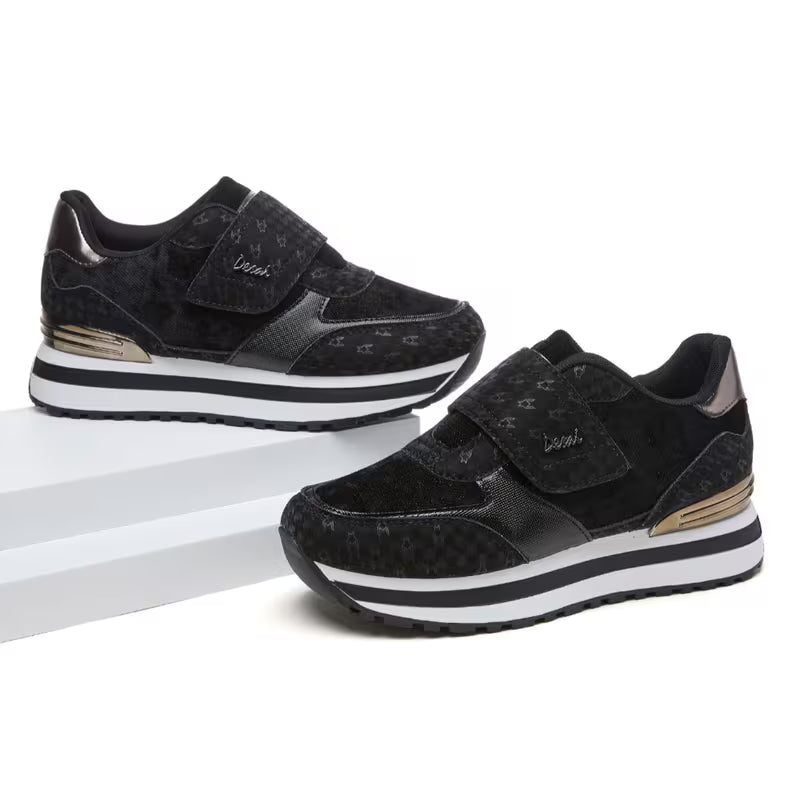 Women's Wedge Platform Sneakers – Patch Strap, Breathable Mesh, Height-Increasing