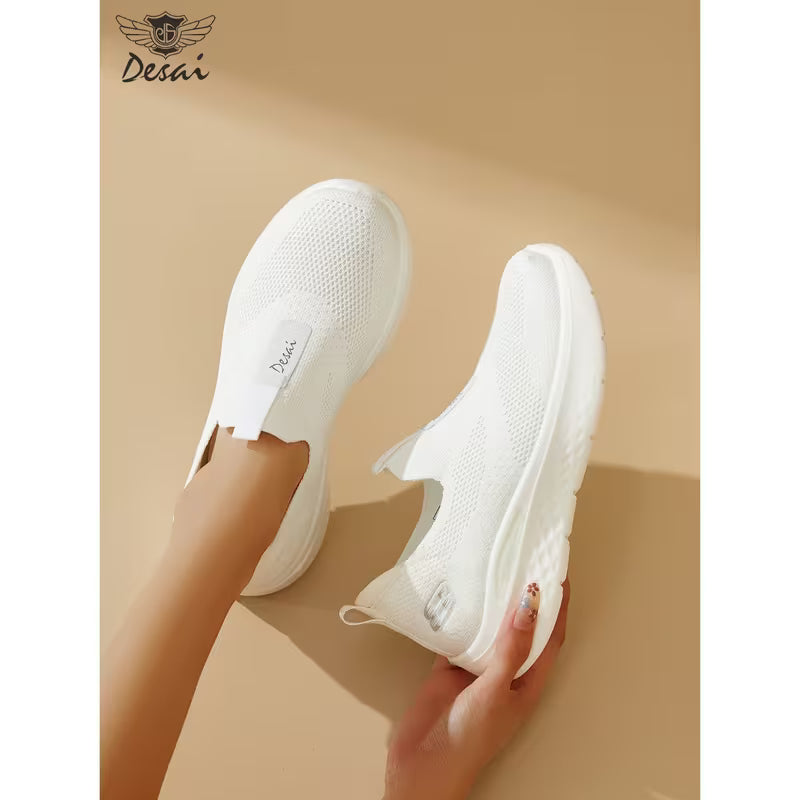 Desai Women's Breathable Knitted Slip-On Sneakers – Cushioned Walking Shoes