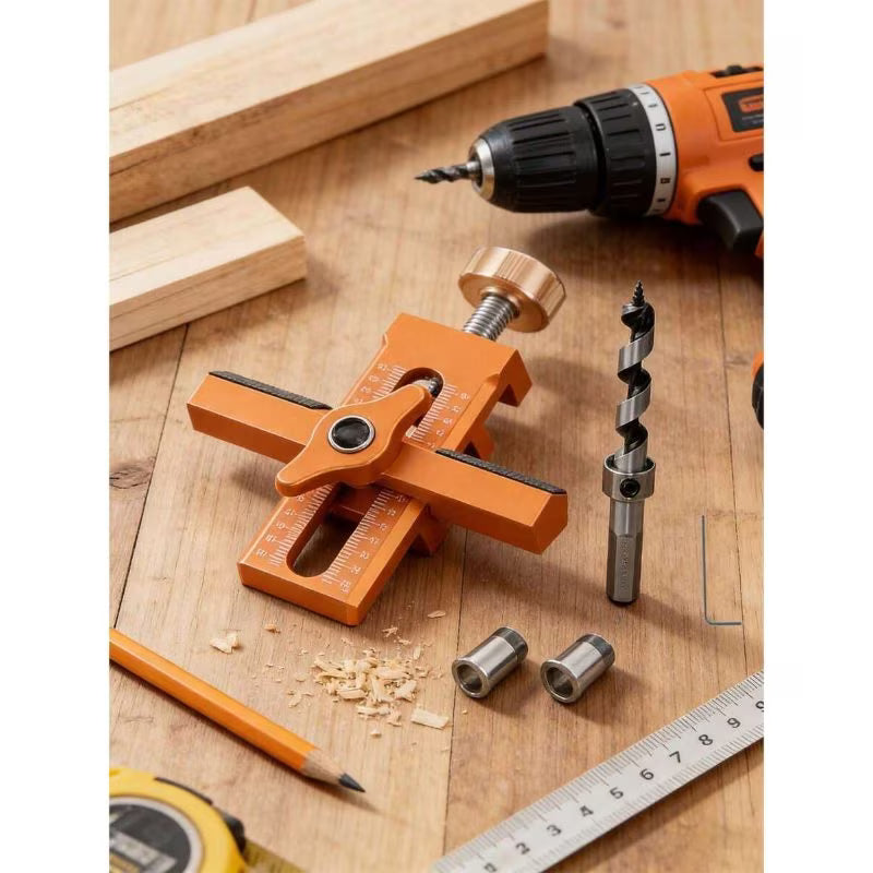 2-in-1 Cabinet Door Installation Template (Orange) - Aluminum Alloy Quick Mounting Jig with 7-40mm Range, Precision Woodworking Positioning Tool Set