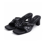Women's Leopard Print Mule Sandals – Crisscross Straps, Square Toe, High Heel