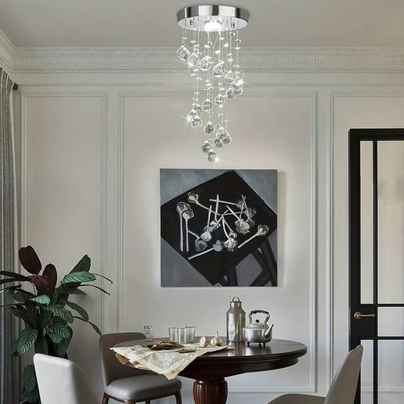 1pc Elegant Crystal Pendant Light - Clear Crystal & Brushed Metal, Modern Semi Flush Mount Ceiling Light, Wired 220-240V, Traditional Chandelier Style, Metal Shade, Suitable for Living Room, Bedroom, Kitchen, Office & Bathroom