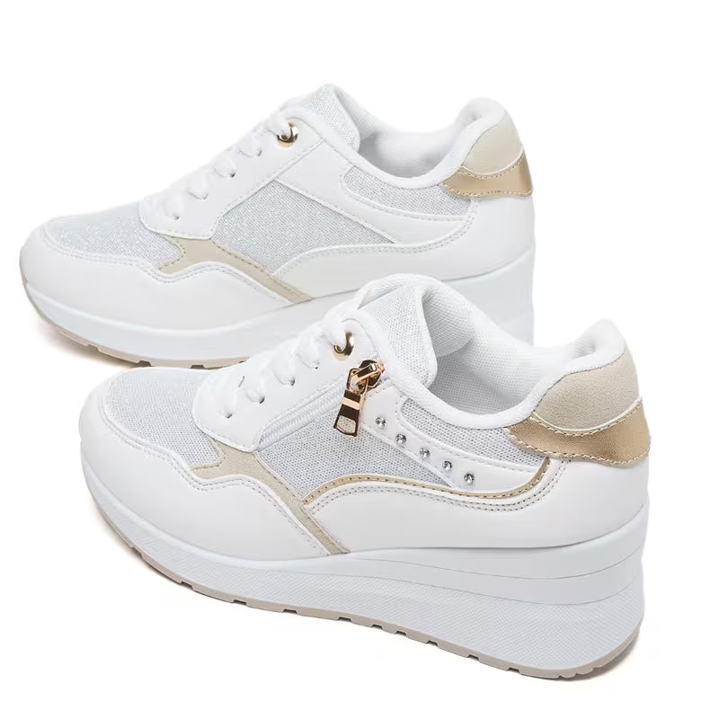 Women's Lightweight Running Sneakers – Breathable Mesh, Side Zipper, Wedge Heel, Insole Lift