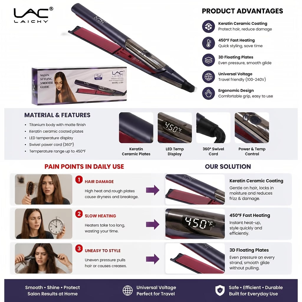 Professional Wide Plate Flat Iron Black Pink