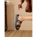 Women’s Buckle Studded Flat Sandals – Vintage Open-Toe Ankle-Strap Shoes