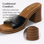 Women’s Metal Buckle Mule Sandals – Retro Wood-Texture Block Heel Slip-On Shoes