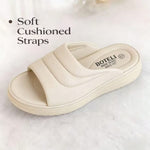 Women’s Quilted Platform Slide Sandals – Cushioned Strap Open-Toe Wedge Shoes