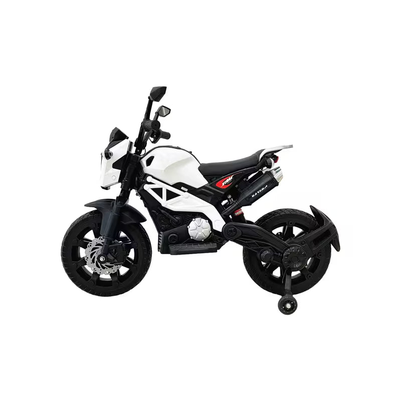 VLRA BIKE Electric Toy Motorcycle for Kids - White Battery Powered Ride-On Motorcycle with Training Wheels, Electric Drive, Kids Riding Toy for Ages 3-6, Outdoor Play Vehicle
