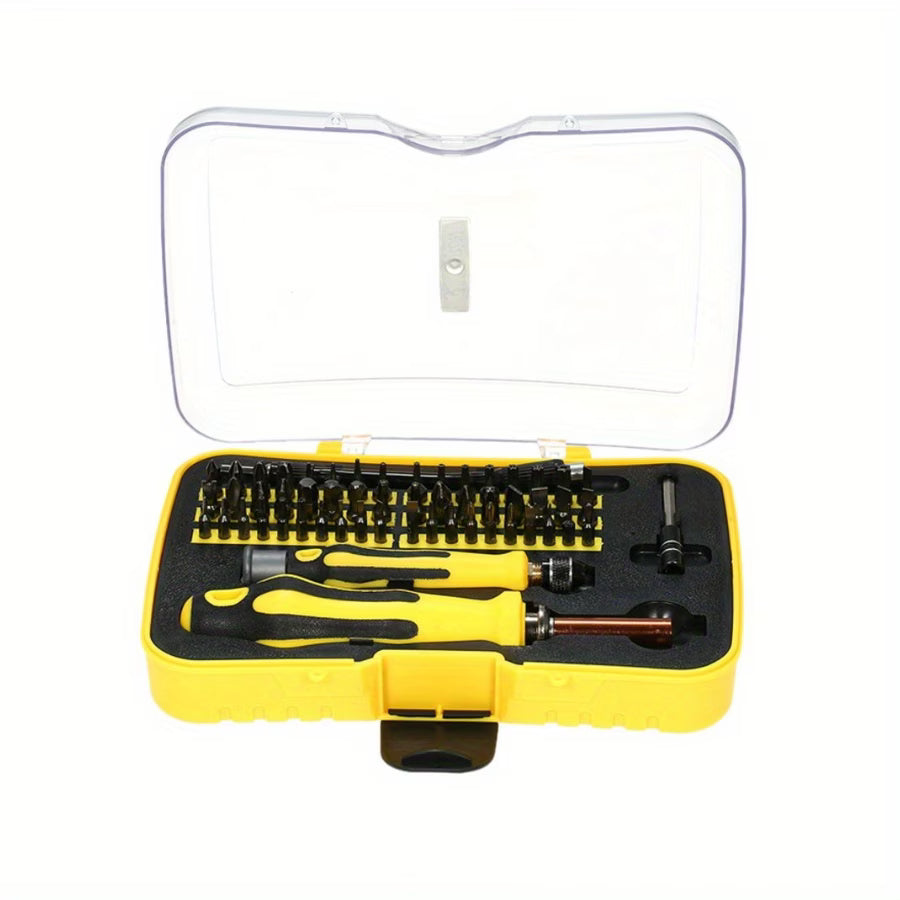 62pcs Portable Precision Magnetic Ratchet Screwdriver Bit Kit - Yellow, Multifunctional Hand Tool Set, Magnetic Screwdriver Bits, Phone Repair & Household Maintenance Tools, Compact Storage Case