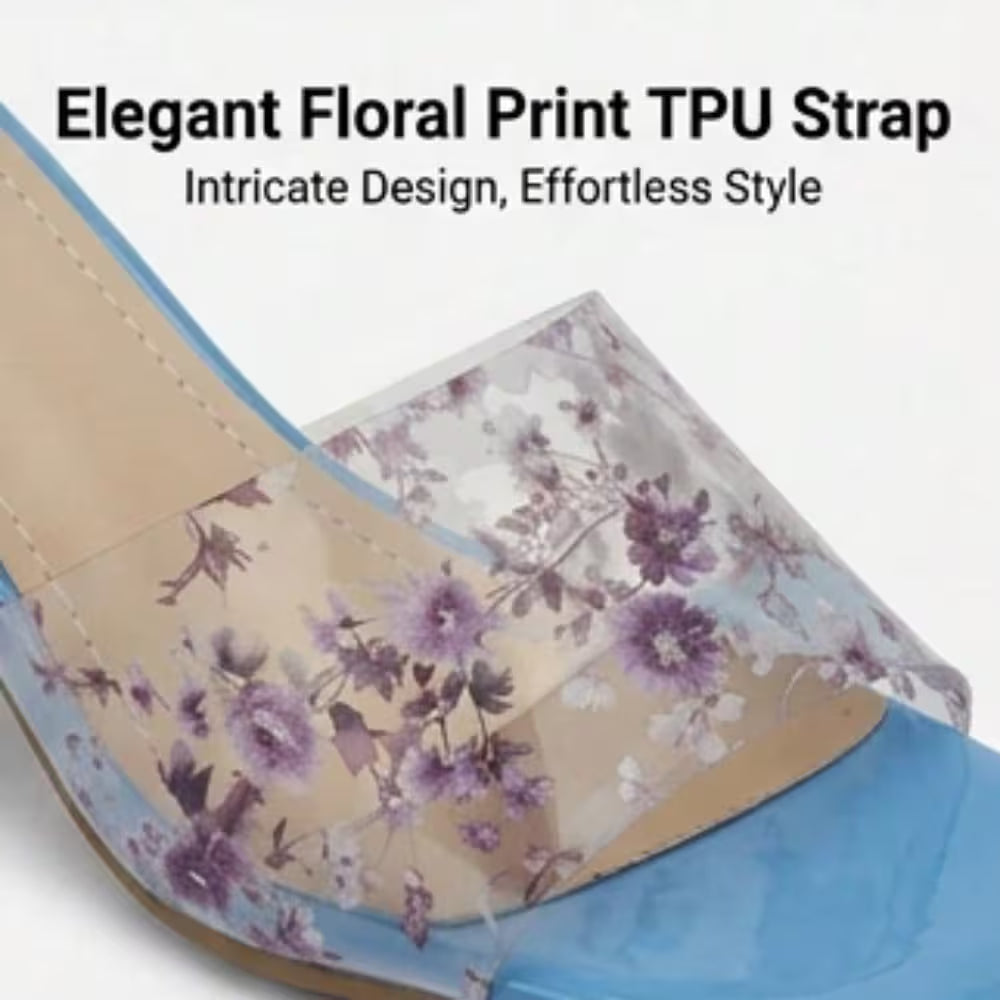 Desai Women's Clear Chunky Heel Mules – Transparent Ankle Strap Square Toe Sandals
