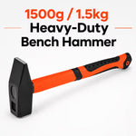 1500g Bench Hammer – Black & Silver, Fiberglass Handle with Rubber Grip and Heavy-Duty Steel Head for Workshop, Construction, Repair & DIY Use