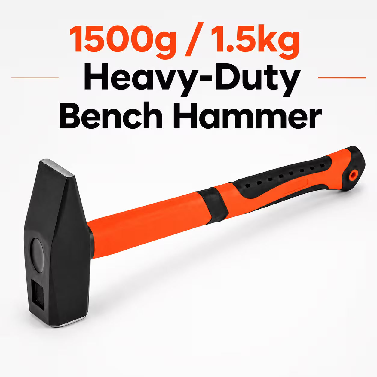 1500g Bench Hammer – Black & Silver, Fiberglass Handle with Rubber Grip and Heavy-Duty Steel Head for Workshop, Construction, Repair & DIY Use