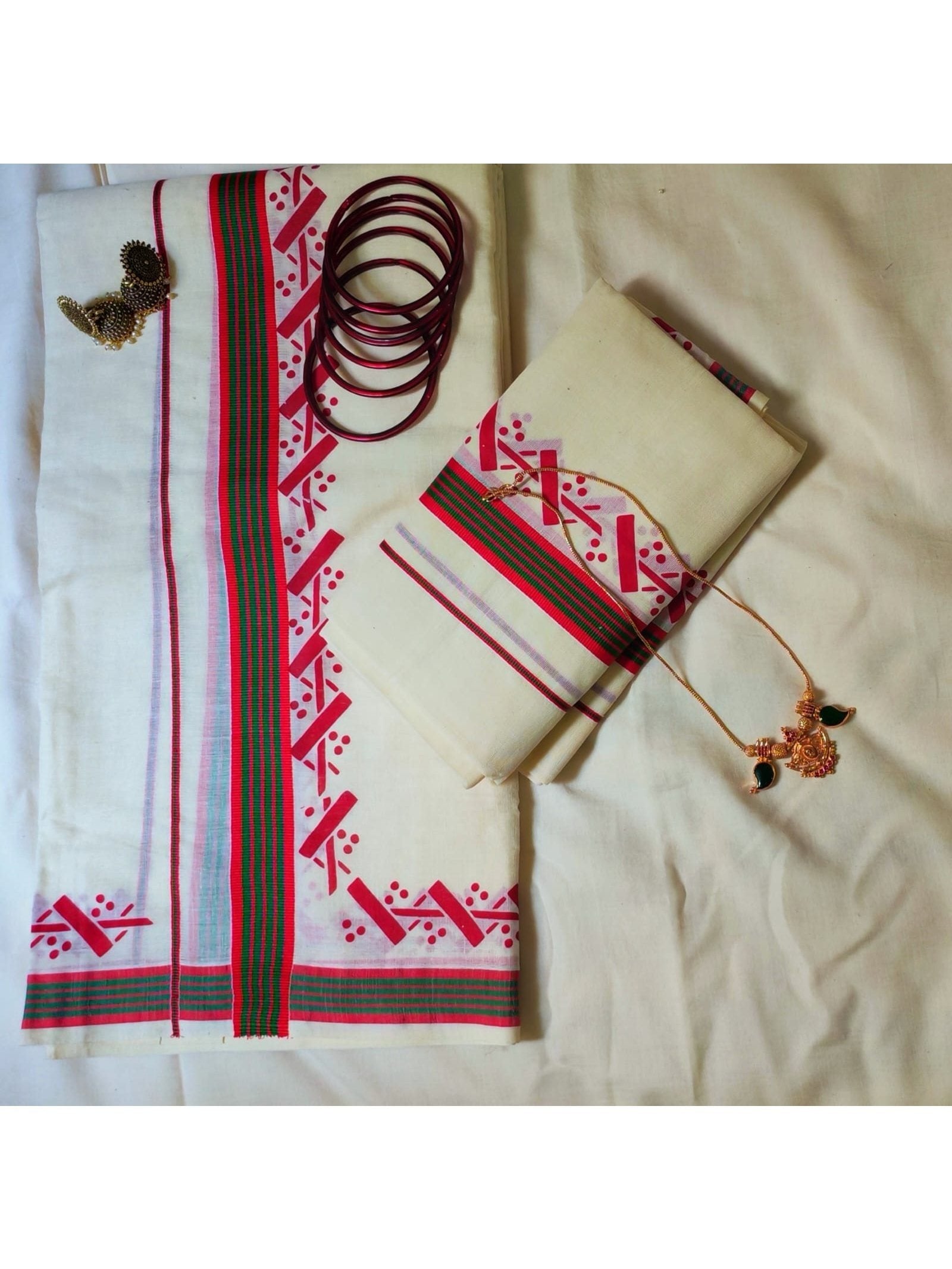 New World Men’s Kerala Traditional Festive Attire – Pure Cotton Onam & Vishu Kasavu Set