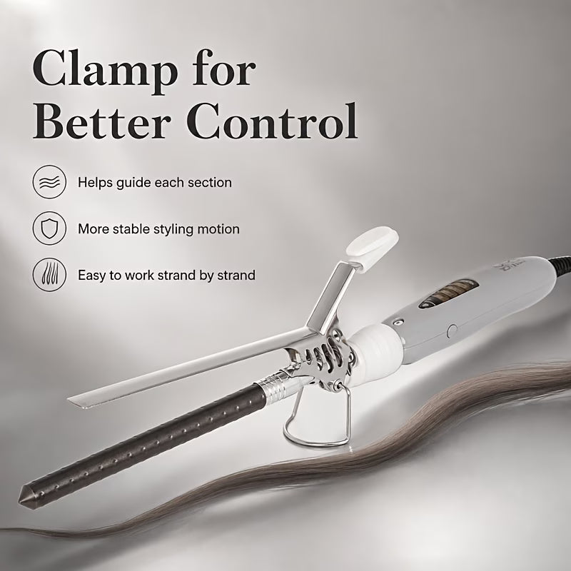 Professional Curling Wand, Ceramic Barrel, Anti-Scald Tip – Gray White