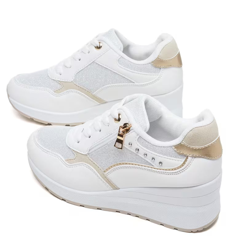Women's Wedge Sneakers – Thick Sole, Side Zipper, Lace-Up, Breathable Design (Copy)