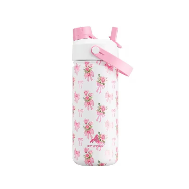 Heart Bow Insulated Water Bottle – 26/40oz Stainless Steel, Straw & Spout Lid