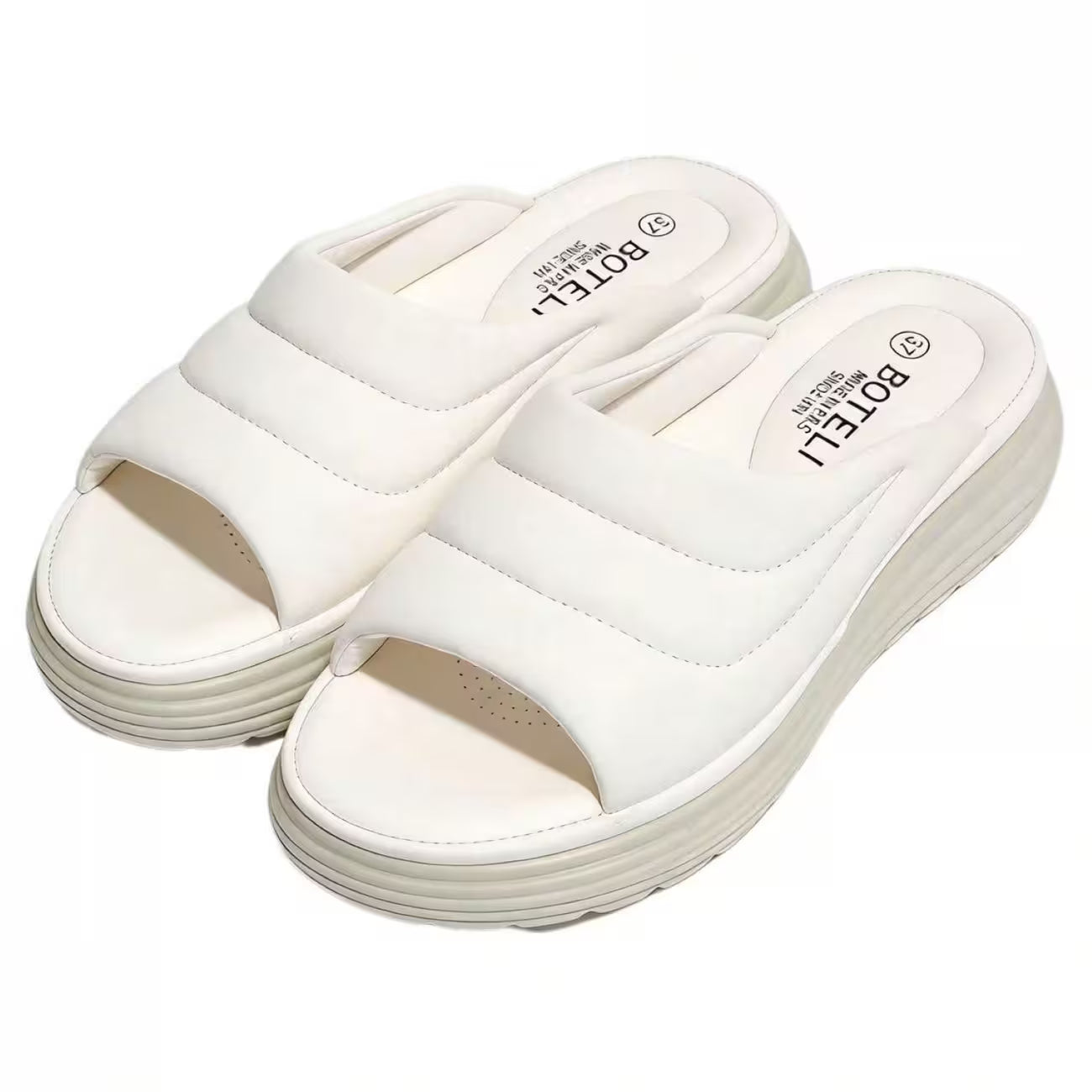 Women’s Quilted Platform Slide Sandals – Cushioned Strap Open-Toe Wedge Shoes