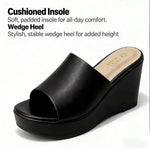 Women's Wedge Heel Mule Sandals – Platform Peep Toe, Cushioned Slip-On Design