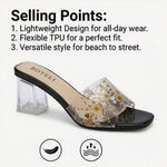 Desai Women's Clear Chunky Heel Mules – Transparent Ankle Strap Square Toe Sandals