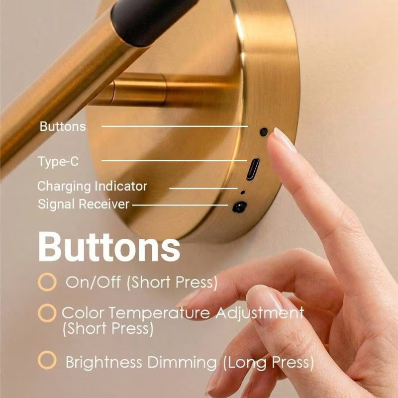 1pc Battery Powered Dimmable Wireless LED Wall Light - Black & Golden, 80cm Magnetic Wall Lamp, Type-C Rechargeable, Modern Wall Mounted Light for Bedroom, Study, Living Room & Staircase