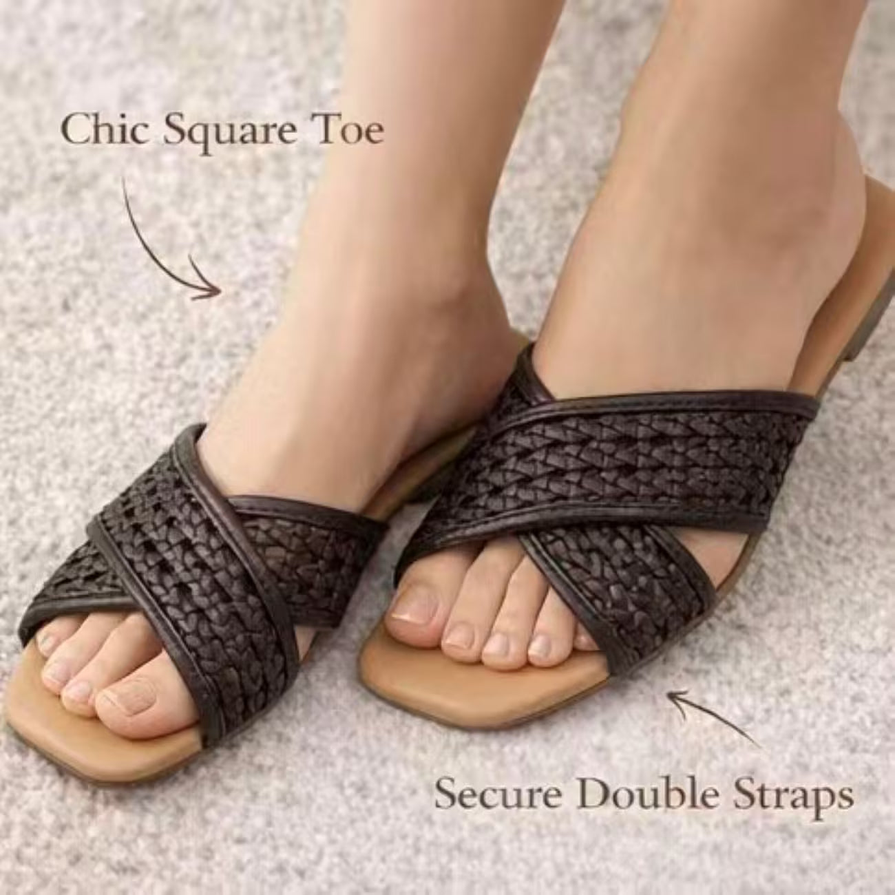 Women’s Crisscross Braided Square-Toe Sandals – Lightweight Summer Beach Shoes
