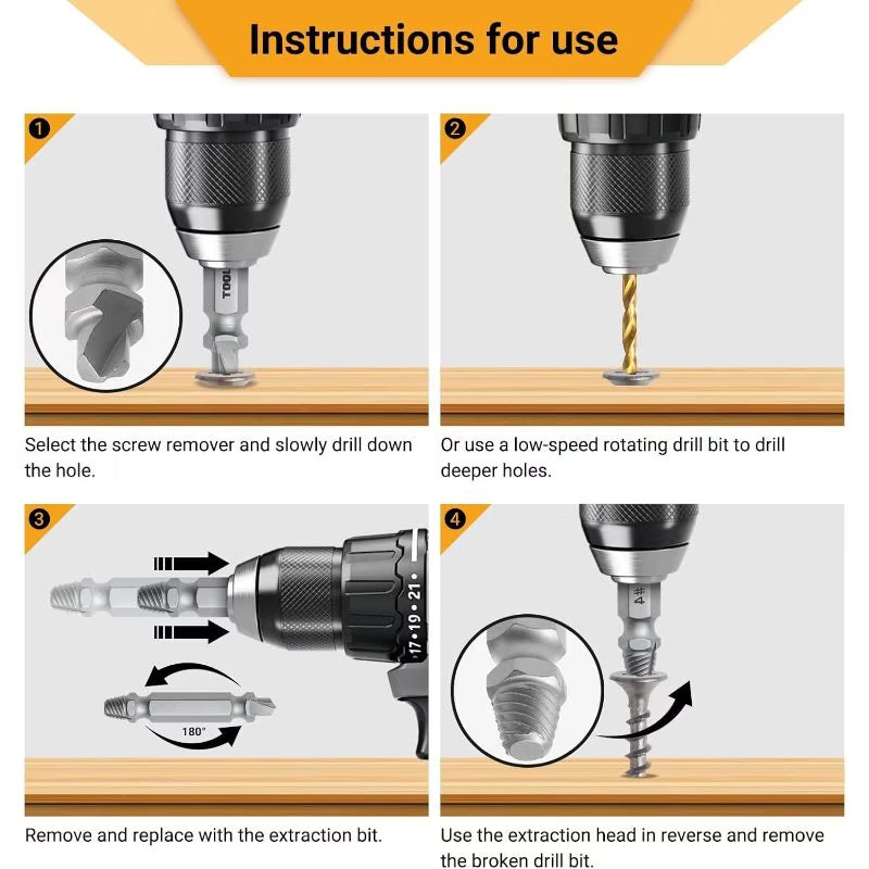 8pcs Damaged Screw Extractor Set - Metal HSS Screw Remover Kit, 3 Twisted Drill Bits, Stubborn Screw & Bolt Removal Tools, Rusted Screw Extractor Set for Home, Workshop & DIY