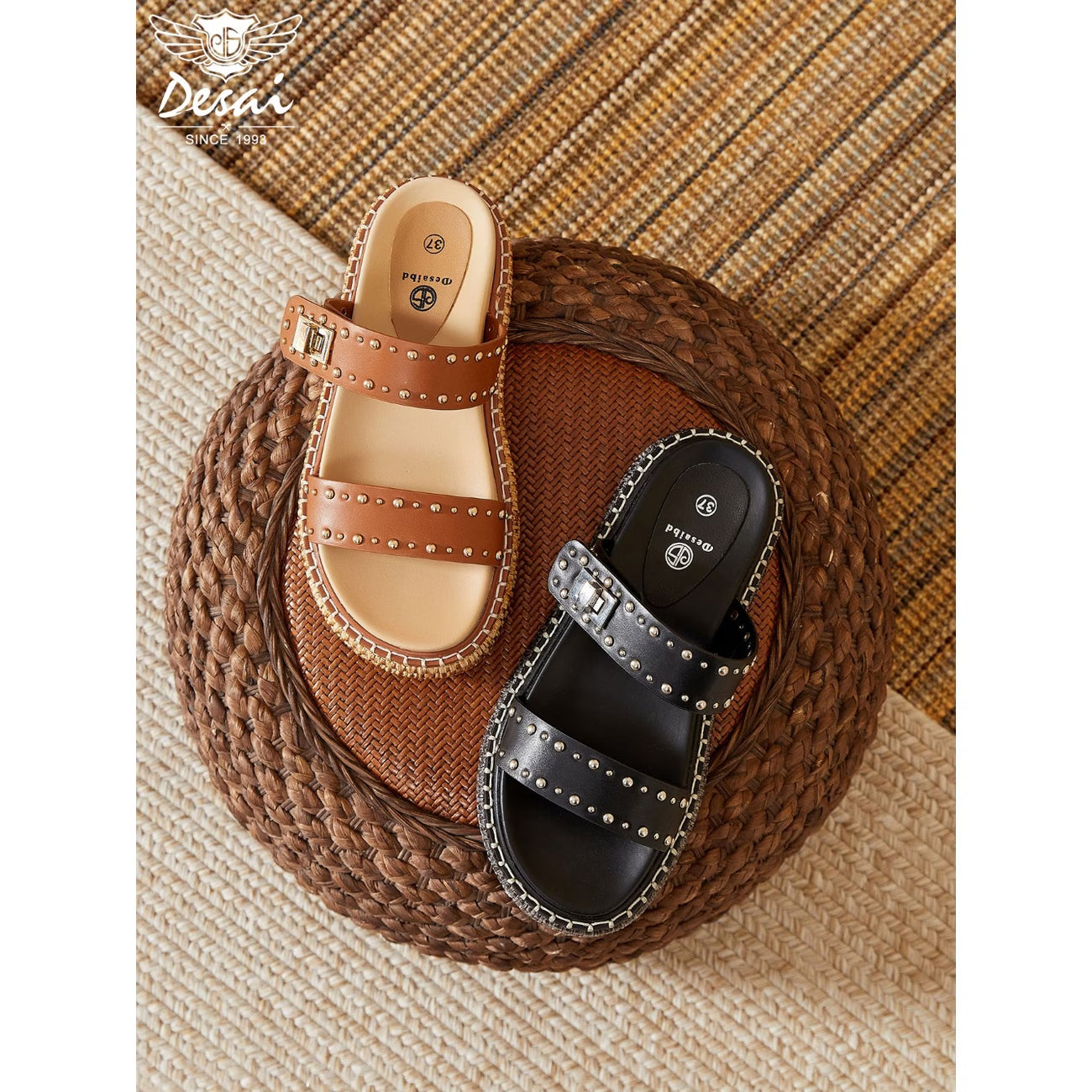Women’s Buckle Studded Flat Sandals – Vintage Open-Toe Ankle-Strap Shoes