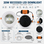 20W LED Downlight – White, 6500K Cool White Round Recessed Ceiling Light with 1400LM Output, LED Driver, 168mm Diameter & 140mm Cutout for Home, Office & Shop Use