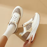 Women's Vintage Wedge Platform Sneakers – Letter Print, Metal Side Zipper, Breathable Mesh