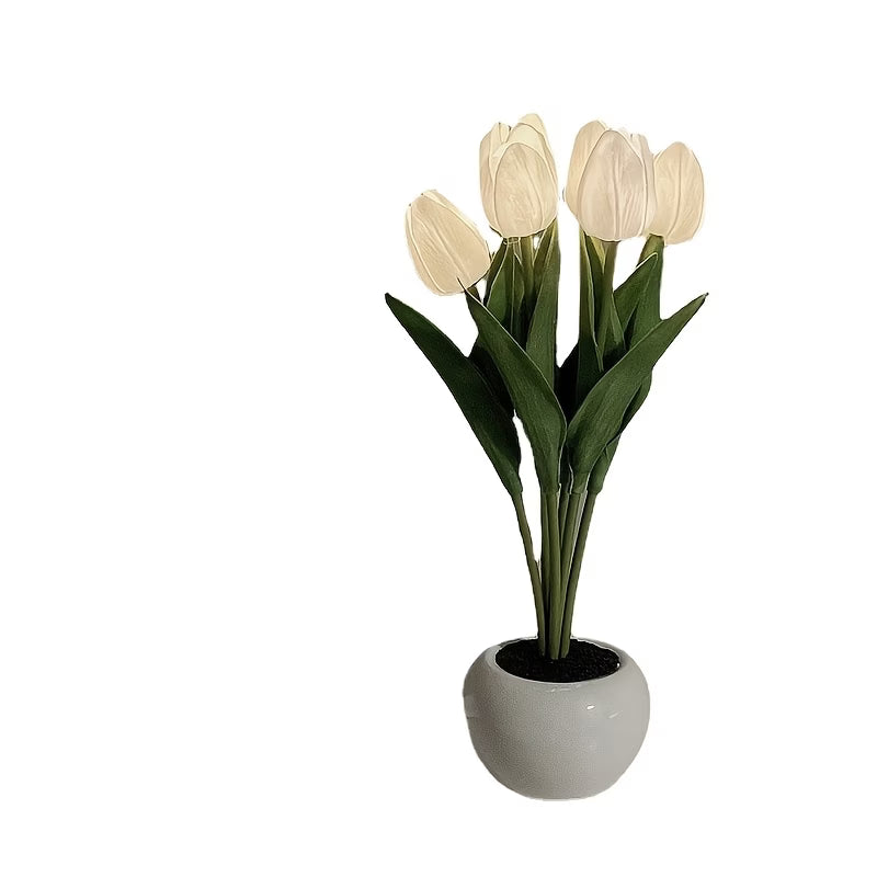LED Tulip Bouquet Night Light – White, Realistic Floral Design Bedside Lamp with Soft Ambient Glow for Bedroom, Living Room, Romantic Decor & Home