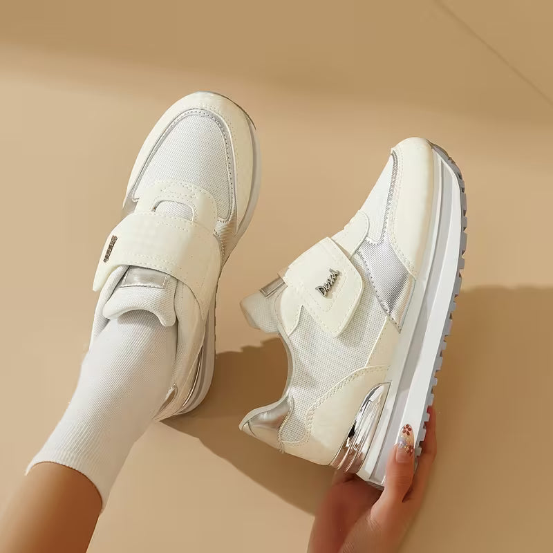 Women's Platform Sneakers – Thick Sole, Height-Increasing, Magic Tape Closure, Breathable