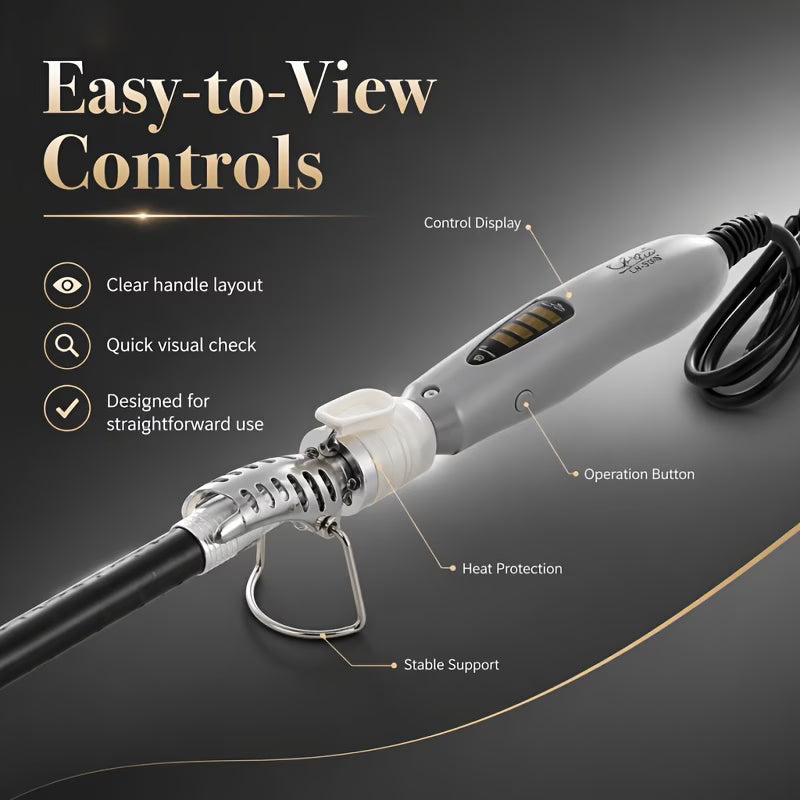 Professional Curling Wand, Ceramic Barrel, Anti-Scald Tip – Gray White