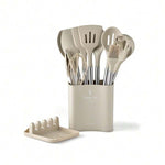 13-Piece Silicone Kitchen Utensil Set with Stainless Steel Handles & Drain Rack