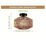Handwoven Rattan Basket Lamp Shade - Natural Brown, Woven Pendant Light Cover, Traditional Decorative Lampshade, Ambient Lighting Decor for Bedroom, Kitchen, Living Room & Rustic Spaces
