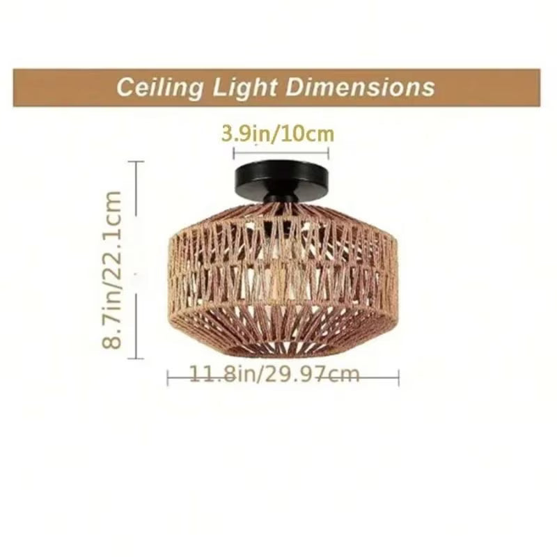 Handwoven Rattan Basket Lamp Shade - Natural Brown, Woven Pendant Light Cover, Traditional Decorative Lampshade, Ambient Lighting Decor for Bedroom, Kitchen, Living Room & Rustic Spaces
