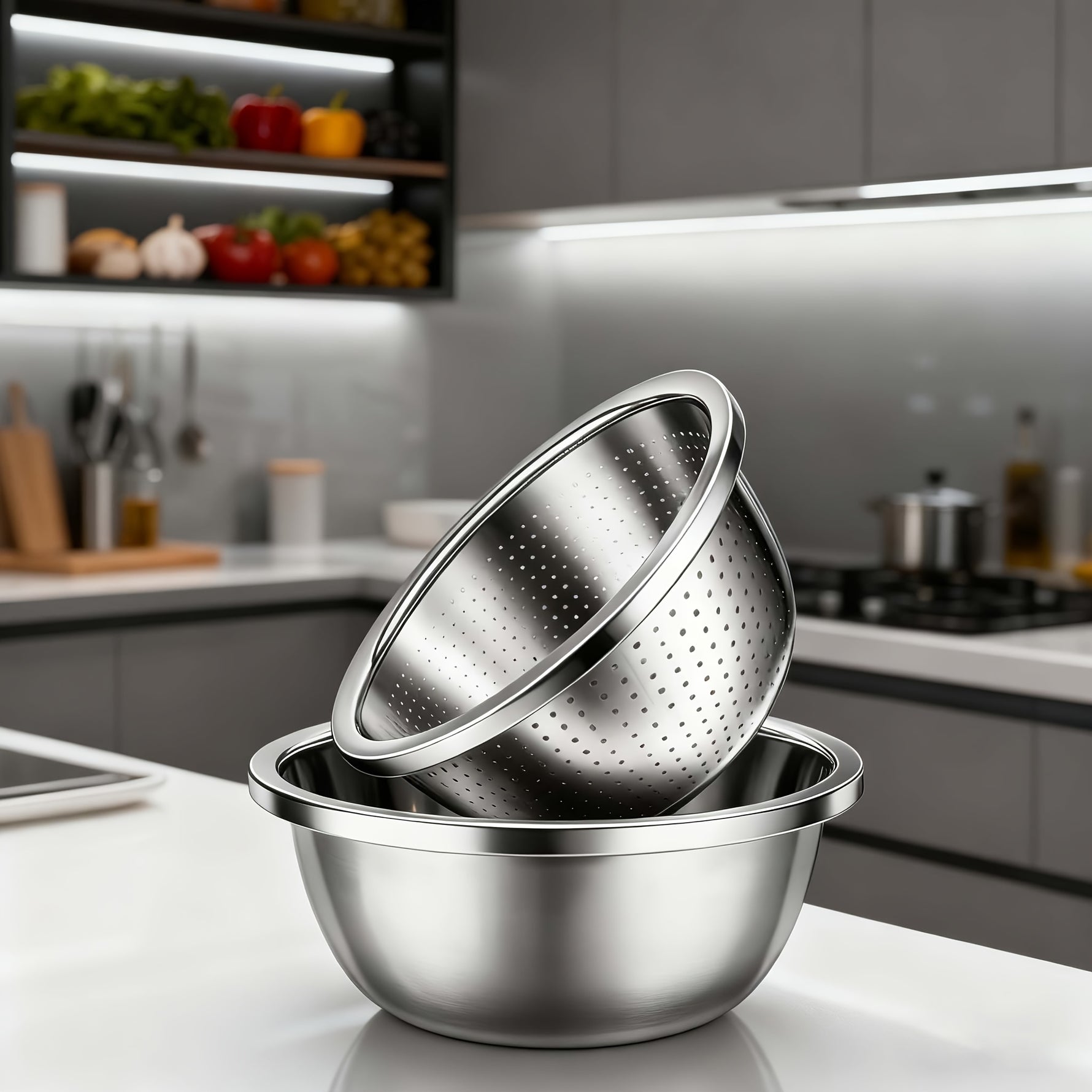 2-Piece Kitchen Colander Set – Draining Baskets & Mesh Sieves for Fruits and Vegetables