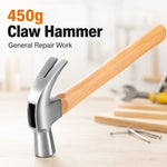 450g Claw Hammer – Natural Wood, Steel Head, Curved Nail Pulling Claw, Wooden Handle for Carpentry, Home Repair, Workshop & DIY