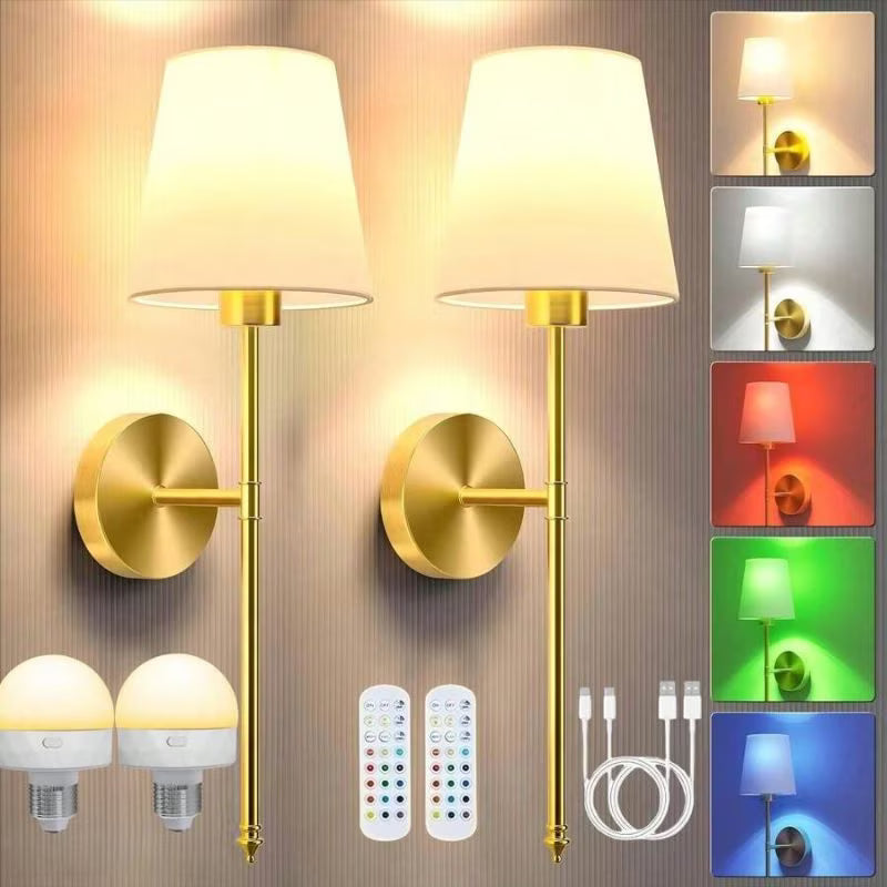 2pcs Rechargeable Wall Lights - Multicolor + 2pcs Golden, RGB LED Bedside Lamps with Remote Control, USB Powered Ambient Lighting, Decorative Wall Lamps, Night Lights & Reading Lamps
