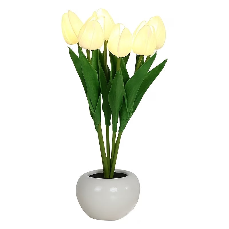 LED Tulip Bouquet Night Light – White, Realistic Floral Design Bedside Lamp with Soft Ambient Glow for Bedroom, Living Room, Romantic Decor & Home
